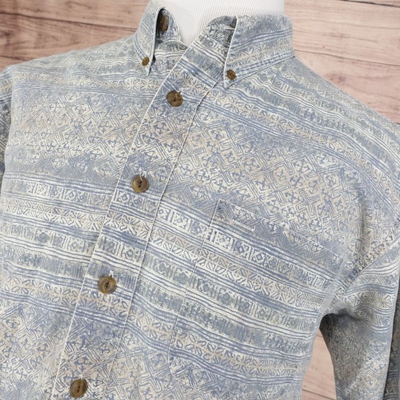 VINTAGE GANT PRINTED TWILL SHORT SLEEVE BUTTON DOWN SHIRT MENS SIZE L 90s - Picture 2 of 8